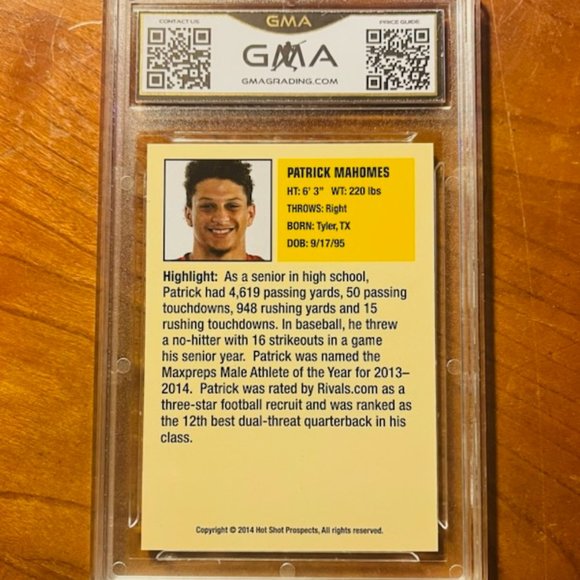 Patrick Mahomes 2014 Hot Prospects Rookie Professionally Graded GMA Gem MINT 10 - Picture 4 of 5